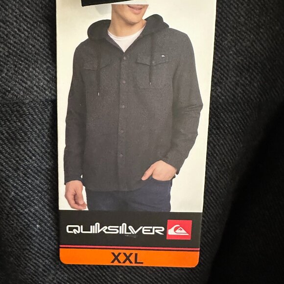 Quiksilver Men's Hooded Buttoned Flannel Shirt Size XXL Black Plaid Y2K (NEW) - Picture 13 of 13